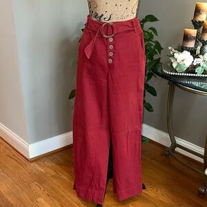 Anthropologie High Rise Button Fly Cassidy Brick Red Wide Leg Pants size 4